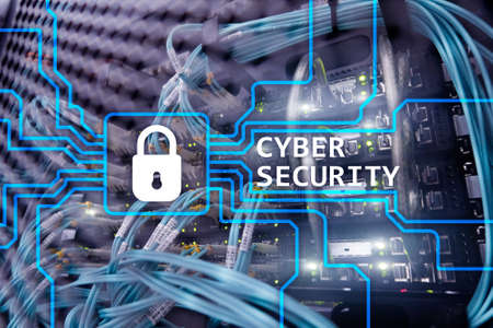 Cyber security, information privacy and data protection concept on server room background.の写真素材