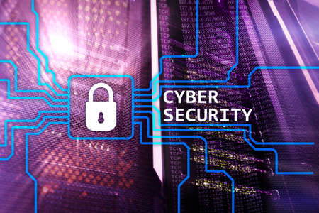 Cyber security, information privacy and data protection concept on server room background.の写真素材