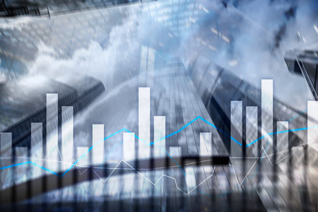 Financial graphs and charts on blurred business center background. Invesment and trading concept.