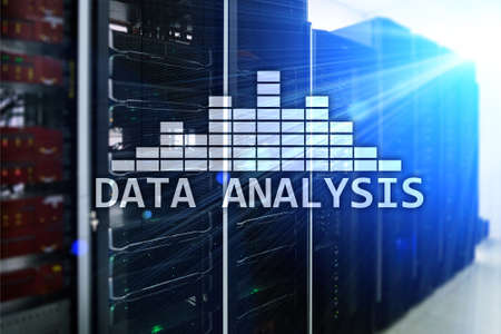 Big Data analysis text on server room background. Internet and modern technology concept.の写真素材