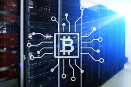 Bitcoin, Blockchain concept on server room background.の写真素材