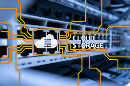 Cloud data storage concept on server room background.の写真素材