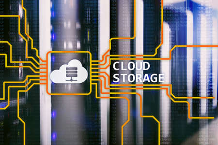 Cloud data storage concept on server room background.の写真素材
