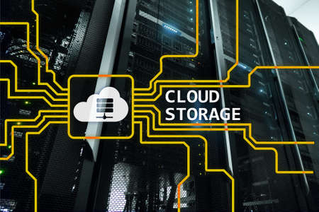 Cloud data storage concept on server room background.の写真素材