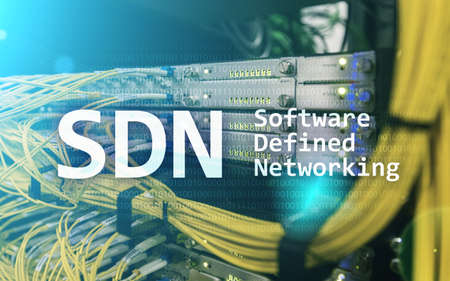 SDN, Software defined networking concept on modern server room background.の写真素材