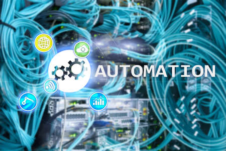 Automation of business Process and innovation technology in manufacturing. Internet and technology concept on server room background.の写真素材