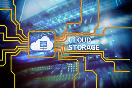 Cloud data storage concept on server room background.の写真素材