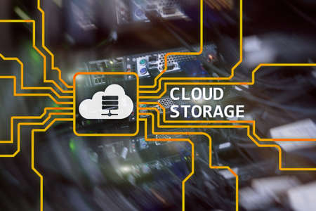 Cloud data storage concept on server room background.の写真素材