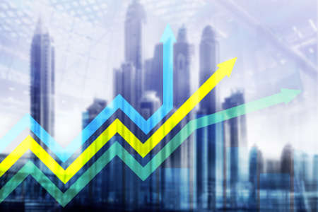 Financial growth arrows graph. Investment and trading concept.の写真素材