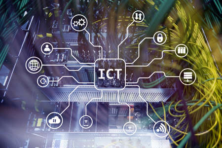 ICT - information and communications technology concept on server room background.の写真素材