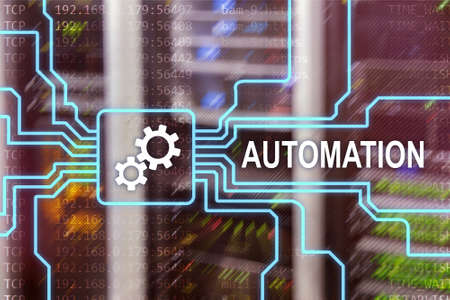 Automation of business Process and innovation technology in manufacturing. Internet and technology concept on server room background.の写真素材