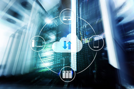 CLoud server and computing, data storage and processing. Internet and technology concept.