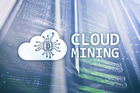 Cloud computing, data or cryptocurrency (Bitcoin, Ethereum) mining in data center. Server room background.の写真素材