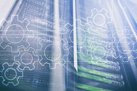 Gears mechanism, digital transformation, data integration and digital technology concept.の写真素材