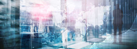 Business abstract background double exposure graph, chart and diagram. World wide map and. Global...