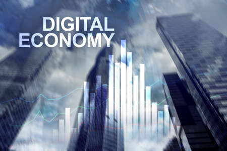 DIgital economy, financial technology concept on blurred background.の写真素材