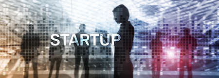 Startup concept with double exposure diagrams blurred background.の写真素材