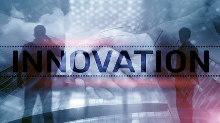 Double exposure innovation tex. Business and technology concept.の写真素材