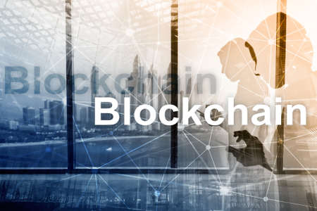 Blockchain technology Concept on server background. Data encryption.の写真素材