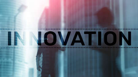 Double exposure innovation tex. Business and technology concept.の写真素材