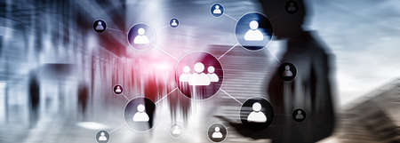 HR - Human resources management concept on blurred business center background.の写真素材