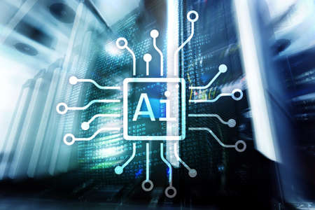AI, Artificial intelligence, automation and modern information technology concept on virtual screen.