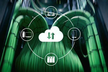 CLoud server and computing, data storage and processing. Internet and technology concept.の写真素材