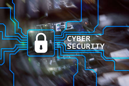 Cyber security, information privacy and data protection concept on server room background.の写真素材