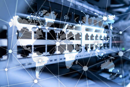 Double exposure world map. Global business and financial market concept.の写真素材