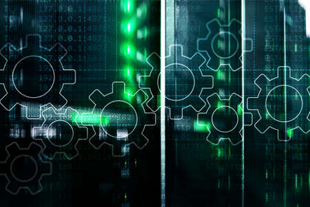 Gears mechanism, digital transformation, data integration and digital technology concept.の写真素材