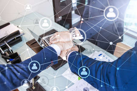 Double exposure people network structure HR - Human resources management and recruitment concept.の写真素材