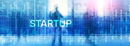 Startup concept with double exposure diagrams blurred background.の写真素材