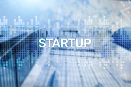 Startup concept with double exposure diagrams blurred background.の写真素材