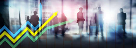 Financial growth arrows graph. Investment and trading concept.の写真素材