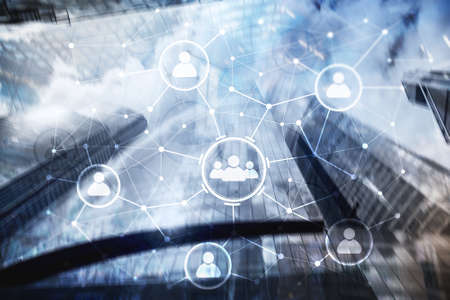 People relation and organization structure. Social media. Business and communication technology concept.の写真素材