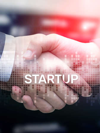 Startup concept with double exposure diagrams blurred background. Abstract Cover Design Vertical Format.の写真素材