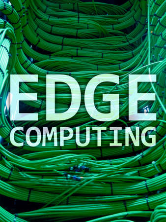 EDGE computing, internet and modern technology concept on modern server room background.の写真素材