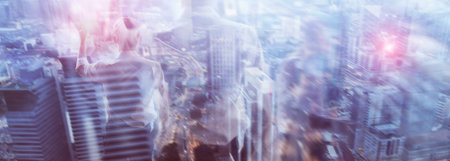 Abstract Double Exposure Business Backgrounds Silhouettes of people