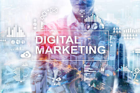 Digital marketing concept on double exposure background.の写真素材