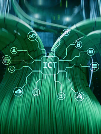 ICT - information and communications technology concept on server room background.の写真素材