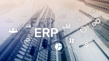 ERP system, Enterprise resource planning on blurred background. Business automation and innovation concept.の写真素材