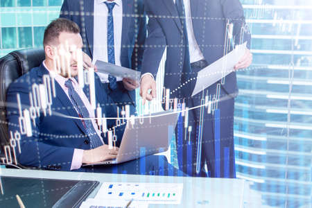 Forex trading, Financial market, Investment concept on business center background.の写真素材