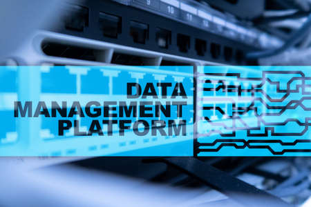 Data management and analysis platform concept on server room background.の写真素材
