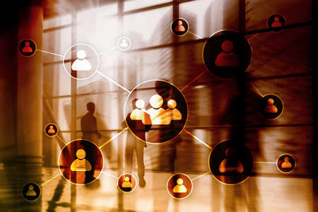 HR - Human resources management concept on blurred business center background.
