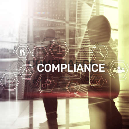 Compliance diagram with icons. Business concept on abstract background.の写真素材