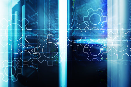 Gears mechanism, digital transformation, data integration and digital technology concept.の写真素材