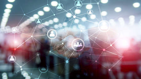 Double exposure people network structure HR - Human resources management and recruitment concept.の写真素材