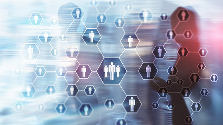 HR, Human Resources, Recruitment, Organisation structure and social network concept.