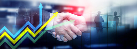 Financial growth arrows graph. Investment and trading concept.の写真素材