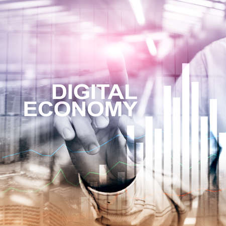 DIgital economy, financial technology concept on blurred background.の写真素材